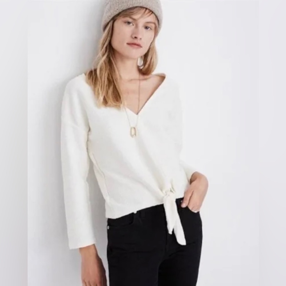 Madewell Texture & Thread pullover cropped sweater tie-front XL EUC